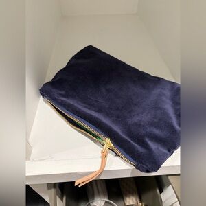 Navy Velvet Clutch with Gold Zipper